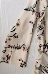 H&M Women Beige Floral Bird Shift Dress 3/4 Sleeve Size 6