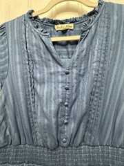 Indigo Rose Mini Dress Large Blue Cap Sleeve Romantic Spring Feminine (32-12)