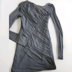 Rag & Bone Charcoal Gray Silk Edita One Shoulder Mesh Bodycon Mini Dress 2 XS