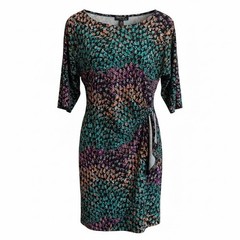 Robbie Bee FAUX WRAP Dress Colorful Geometric Print Artsy Side Tie Size M Petite