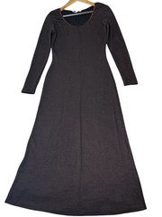Long Sleeve Maxi Dress Sz Medium Burgundy Maroon Scoop Neck Flared Skirt Texture