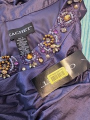 Cachet Ruffled Metallic Shimmer Cocktail Dress 10 Purple Rhinestone New W/ Tags