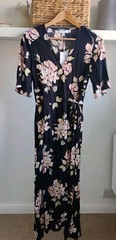 WAREHOUSE Sia Floral Printed Wrap Midi Dress Size 10 Black Womens New NWT