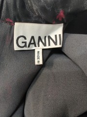 GANNI Organza Floral Mini Dress Women Size 6 EU 38 Puff Sleeve High Collar