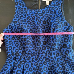 VTG Forever 21 Royal Blue Black Leopard Peplum Dress Large Jaquard Mini 2010’s