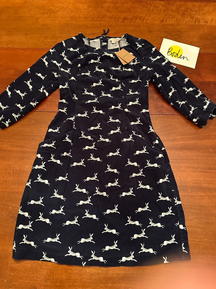 EX BODEN RABBIT hare thin corduroy KNEE LENGTH DRESS pockets WOMENS US 6 read