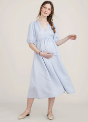 Hatch Maternity Women&rsquo;s THE NIKKI DRESS Breeze Blue Linen/Viscose $258 NEW