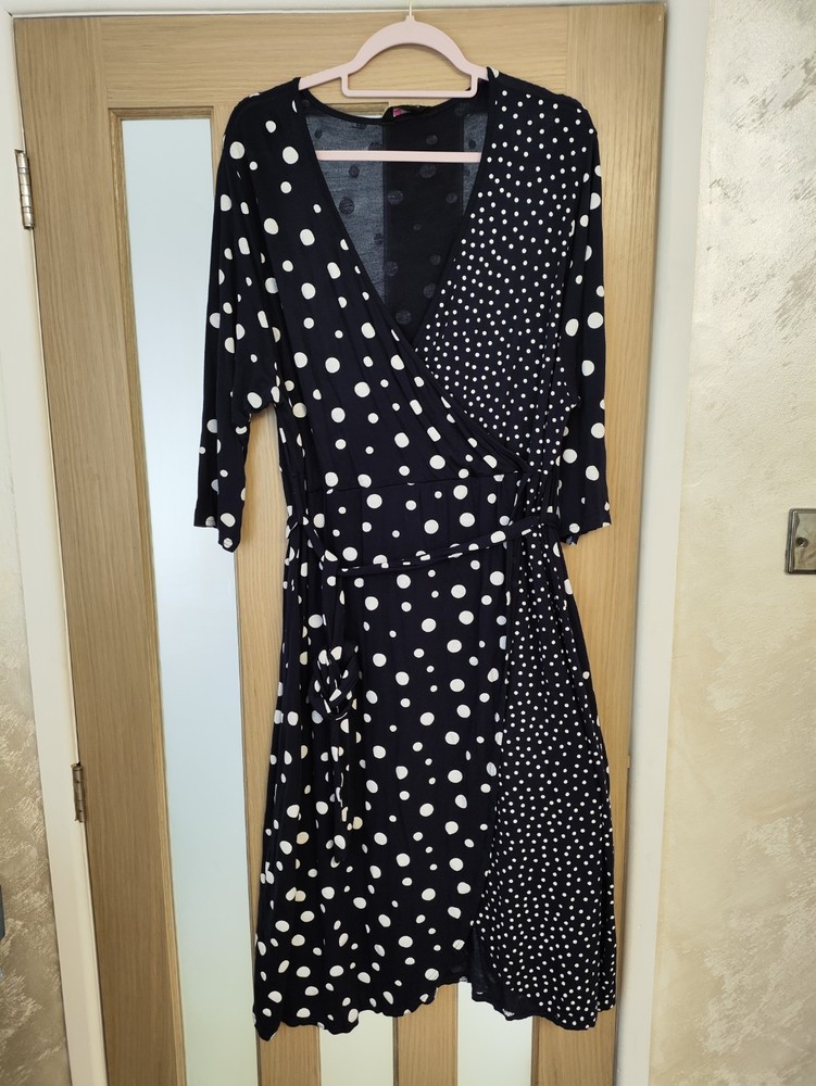 Yours Midi Wrap Dress Size 22 Womens Navy White Summer Occasion Party Polka Dot