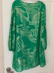 Lilly Pulitzer Green Gold Metallic Palm Leaf Long Sleeve Dress Sz 10 Medium NWT