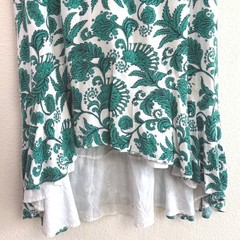 Monroe & Main L Green Paisley Floral V-Neck High-Low Midi Dress Boho Summer