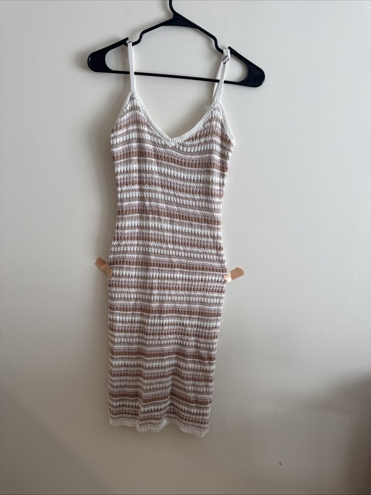 Olive + Oak Striped Knit Midi Tank Dress XS Acrylic Polyester Brown Pink
