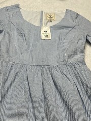 Hope & Henry Organic Cotton Ruffle Cuff Seersucker-Blue/White Dress Sz 4-NEW-672