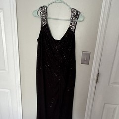 Ever Pretty Women&rsquo;s Black Maxi Dress V-Neck Sleeveless Silver Sequin Straps 16