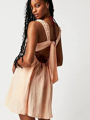 Free People Blissful Breeze Gauzy Linen Babydoll Mini Dress Orange Boho M New