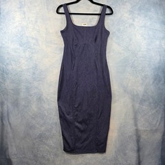 Almost Famous Women Dark Wash Denim Bodycon Midi Dress Square Neck Blue Size M