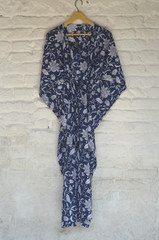 100% Cotton Blue Hand Print Long Kaftan Dress 100% TARRIF FREE✅0% CHARGE KF-16