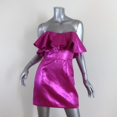 Zara Metallic Pink Mini Dress Ruffle XS Strapless Barbie Core Shiny New Cocktail