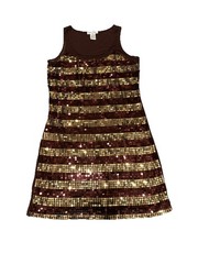 Y2K UltraPink Women’s Sz M Mini Tank Dress Gold Brown Sequin Party Cocktail Club