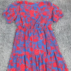 Sugarlips Dress Womens S Blue Floral Maxi V-Neck Puff Sleeve Lined NWT