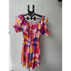 Emily Wonder Womens Multicolor Patchwork Off Shoulder Ruffle Mini Dress NWT M