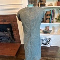 Vintage 60s Women&rsquo;s Green Woven Maxi Dress Round Neck cap Sleeve Regular 10