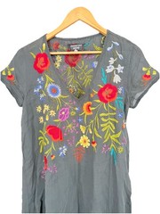 Johnny Was 3J Workshop Provence Drape Tunic Dress Small Embroidered Floral Boho