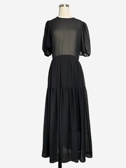 Never Fully Dressed Black Abigail midi dress puff sleeve sheer tiered textured 4