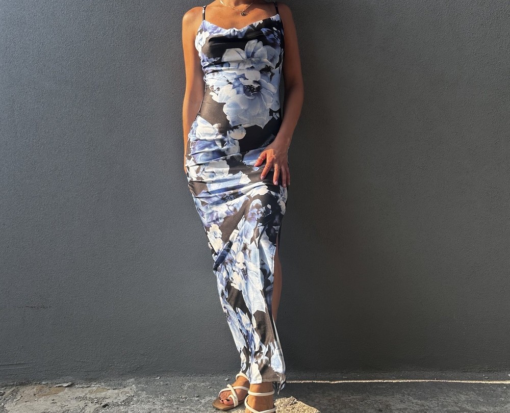 Women’s Floral Bodycon Maxi Dress Spaghetti Strap Evening Vacation-LARGE