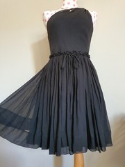 Silk Ruffled one shoulder Chiffon Flare Dress Fate Ojay Sz S Fog Black