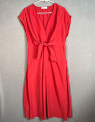 Mango MNG Red Midi Dress With Waist Tie & Button Front Womens Size 8