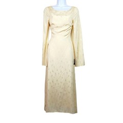 Lulus Cream Floral Jacquard Open Back Bell Sleeve Maxi Dress XS 31309L NEW