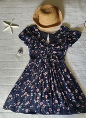 American Eagle Outfitters Navy Pink Twist Front Keyhole Floral Dress S/P