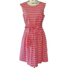 Amanda Lane Red White Geometric Fit Flare Dress Sleeveless Tie Waist Sz 8 NEW
