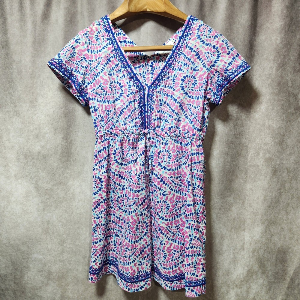 Vineyard Vines Womens Pink Blue Abstract Print Cotton Tunic Dress Small Ric-Rac