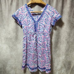 Vineyard Vines Womens Pink Blue Abstract Print Cotton Tunic Dress Small Ric-Rac