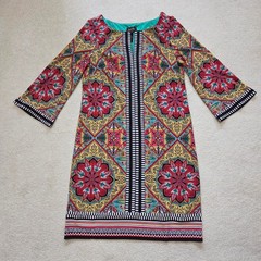 Laundry By Shelli Segal 8 Vibrant Lined Shift Dress Tunic 3/4 Bell Sleeve