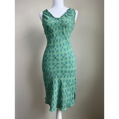 Angie Boho Cottagecore Rayon Midi Dress Green Geometric Flowy Artsy Small