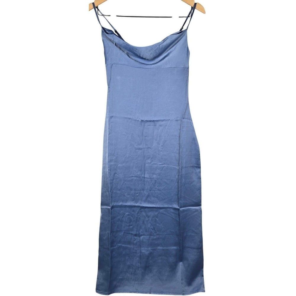 WeWoreWhat Cowl Midi Satin Charmeuse Dress Slate Blue WWD18-1 Size 00 NWT