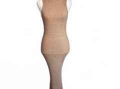 Edit by Nine Ribbed Open Back Camel Brown Midi Minimalist Bodycon Dress Size S