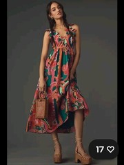 FARM Rio 100% cotton 3d flower straps, Teal, Pink & Orange Floral Midi Dress