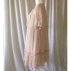 Indigo Rose Tan Crinkle Gauze Cottagecore Milkmaid Crochet Lace Mini Dress XL