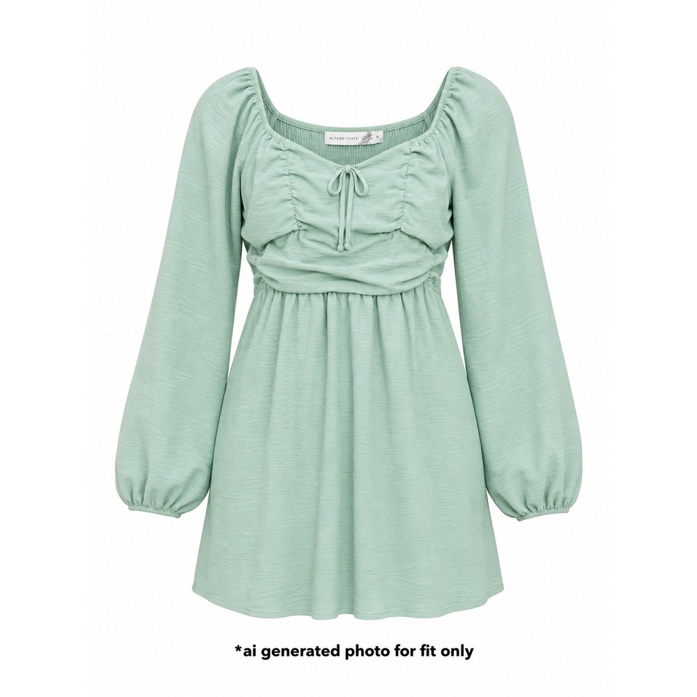 Altar&rsquo;d State Smocked Back Puff Sleeve Mini Dress Women M Sage Green NWT
