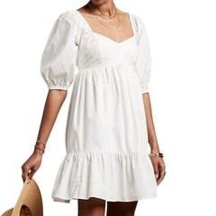 Banana Republic White Puff Sleeve Off Shoulder Babydoll Top XXS 100% Cotton