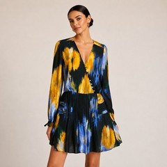Marie Oliver Vera Silk Mini Dress Floral Pleated Perigold Spring Wedding Guest