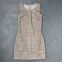 Vintage 60s Brown Polyester Knit Mini Shift Dress Allover Tile Print Mod Go-Go 4