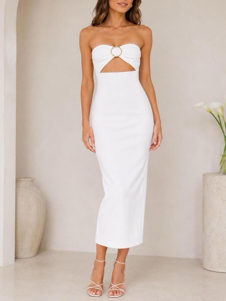 Michael Costello x Revolve Erin Strapless Midi Dress in White Womens Size XS