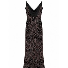 Vintage Y2K Jump Apparel Black Glitter Art Deco Crisscross Back Gown