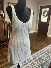 Karlie Blue White Striped Floral V-Neck Athletic Dress. Built in Shorts and Bra