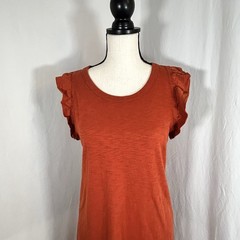 Red-Orange Rust Cotton Flutter Sleeve Side Slit Universal Thread Midi Dress S
