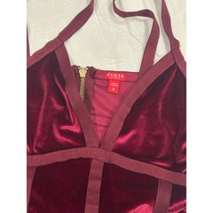 Guess Burgundy Velvet Bandage Bodycon Dress V-Neck Mini Dress Q95K00R6TF1 Medium
